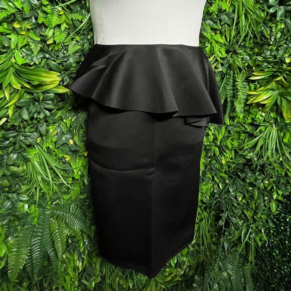 Women Skirt XL‎ Black Midi Peplum Stretch Fitted Ruffle Fits Small AOMEI 1286 - Picture 4 of 11